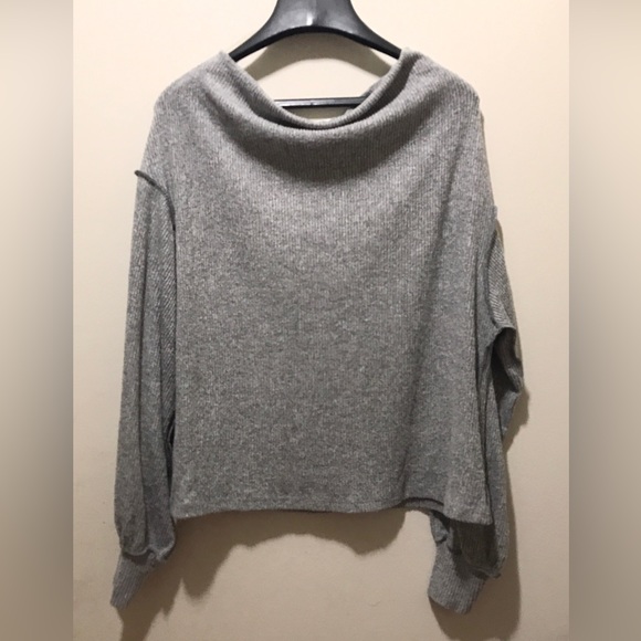 By Together Womens S Top Gray Waffle Knit Cowl Neck Batwing Long Slv Oversized - Picture 4 of 4